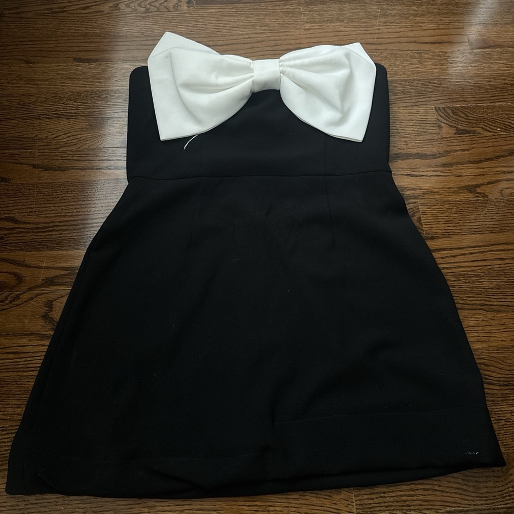 French Connection Black Strapless Dress with White Accent